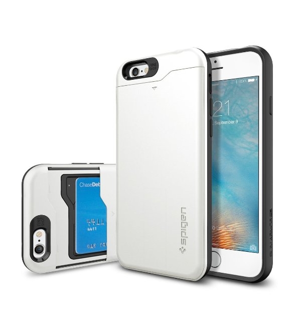 iPhone 6 Case Spigen Slim Armor CS Card Holder Gunmetal With Card Holder Advanced Shock Absorption Protective Wallet Case for iPhone 6 - shimmery white
